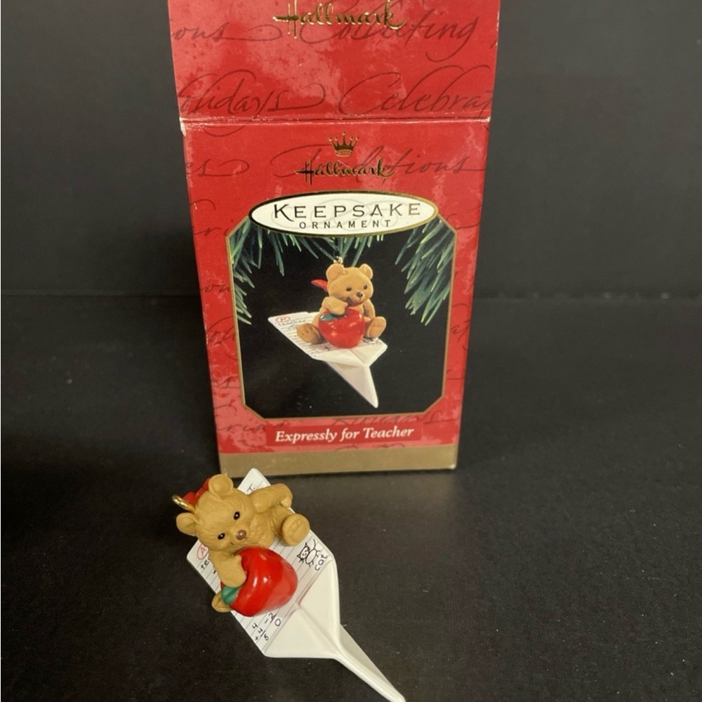 Hallmark Keepsake Ornament EXPRESSLY FOR TEACHER Little Bear on Paper Plane 1997